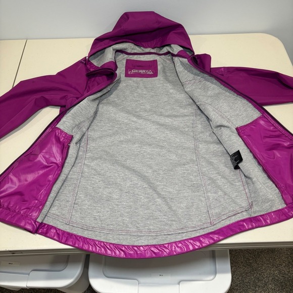 Gerry Fuchsia‎ Hot Pink Full Zip Hooded Raincoat Jacket Medium Zipped Pockets - Picture 9 of 14